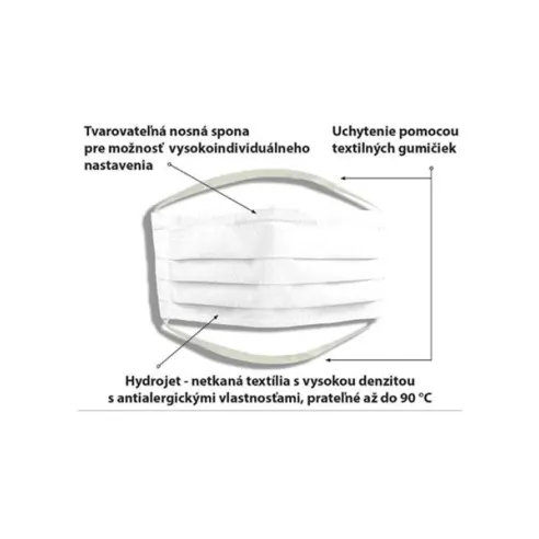 Maska textilná s gumičkami biela 1 ks