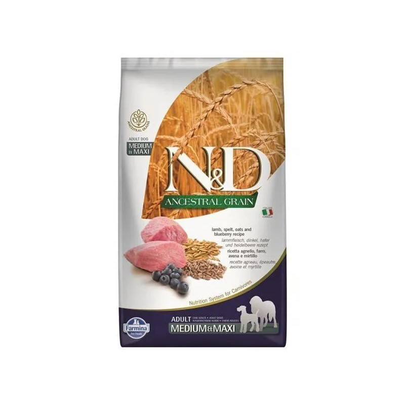 Farmina N&D dog AG adult medium, lamb, spelt, oats & blueberry 12 kg