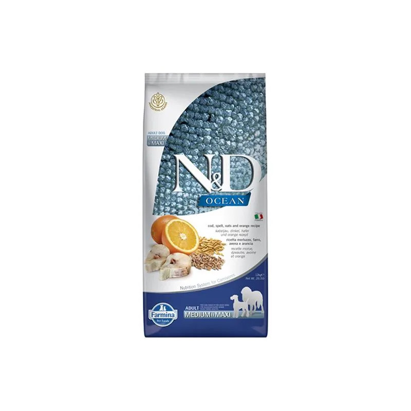 Farmina N&D dog OCEAN (AG) adult medium & maxi, codfish, spelt, oats & orange 12 kg Farmina N&D dog OCEAN (AG) adult medium & maxi, codfish, spelt, oats & orange 12 kg