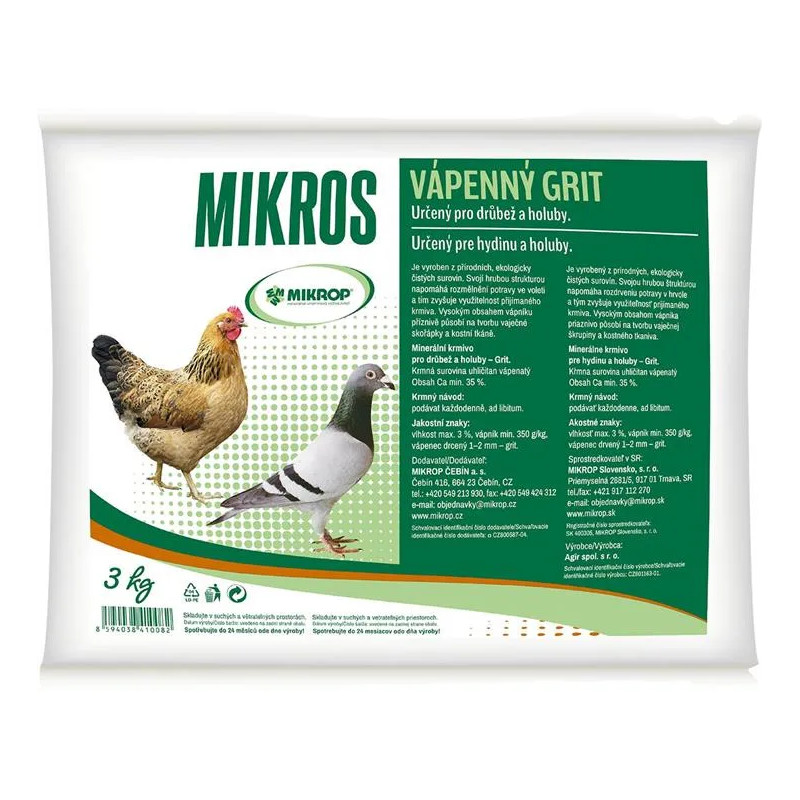 MIKROS Vápenný grit 3 kg MIKROS Vápenný grit 3 kg