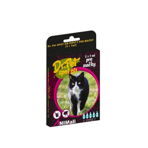 Dr.Pet spot-on pipety pre mačky 5 x 1 ml (spot-on tick and flea repellent for cats)