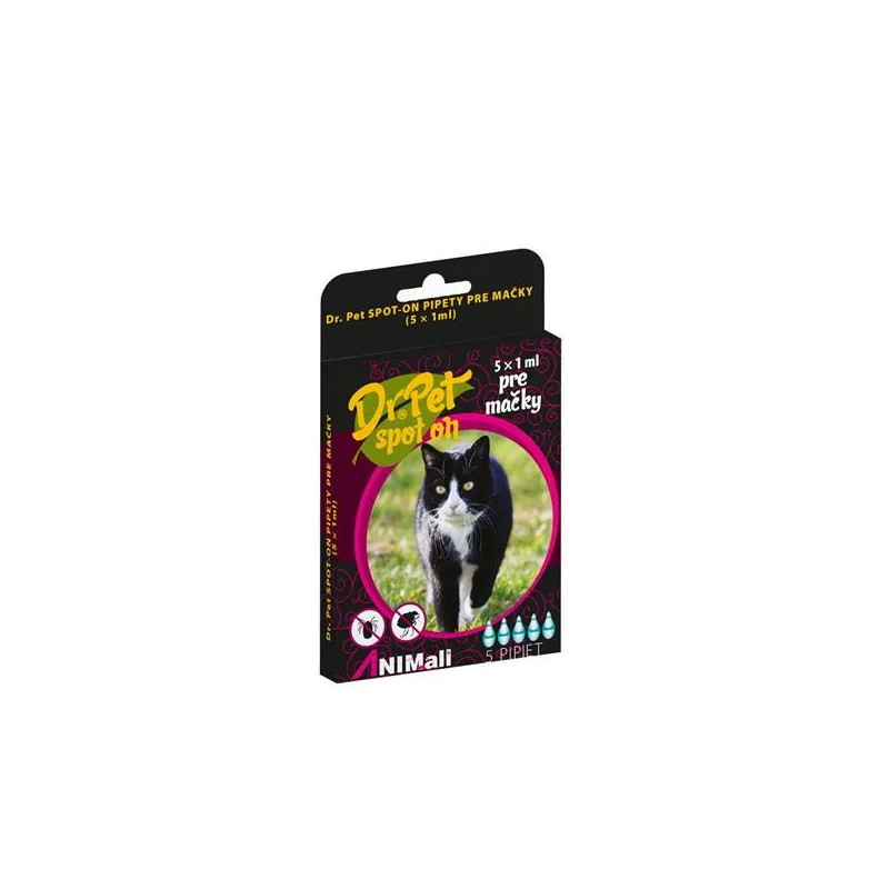Dr.Pet spot-on pipety pre mačky 5 x 1 ml (spot-on tick and flea repellent for cats)