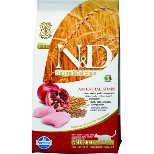 Farmina N&D cat AG adult, neutered, chicken, spelt, oats & pomegranate 1,5 kg