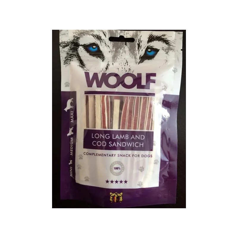 Pamlsok Woolf Dog Lamb & Codfish Soft Sandwich LONG 100 g