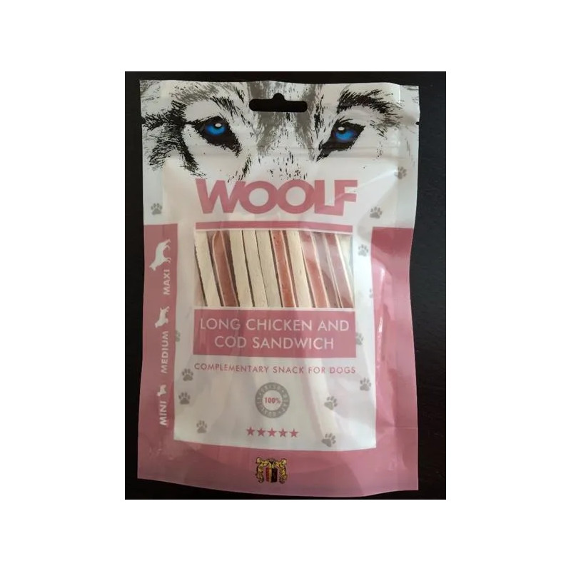 Pamlsok Woolf Dog Chicken & Codfish Soft Sandwich LONG 100 g