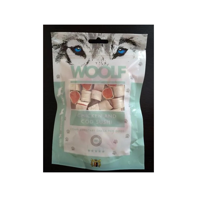 Pamlsok Woolf Dog Chicken & Codfish sushi 100 g Pamlsok Woolf Dog Chicken & Codfish sushi 100 g