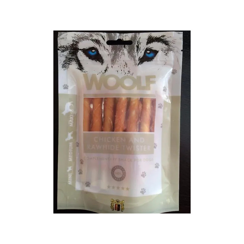 Pamlsok Woolf Dog Chicken & Rawhide Twister 100 g