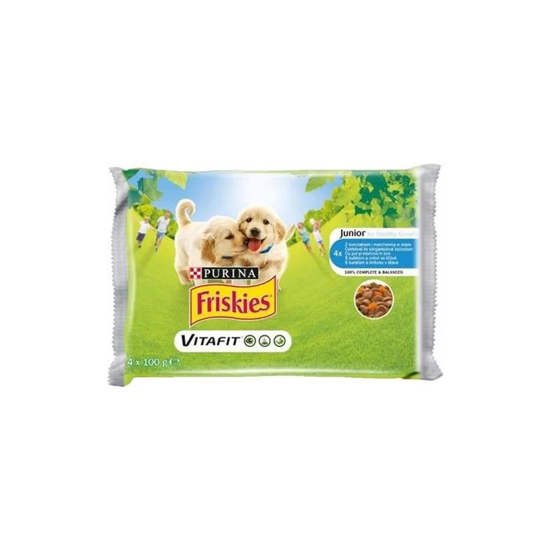 Nestlé Friskies dog Junior s kuraťom a mrkvou v šťave kapsička 4x100 g Nestlé Friskies dog Junior s kuraťom a mrkvou v šťave kapsička 4x100 g