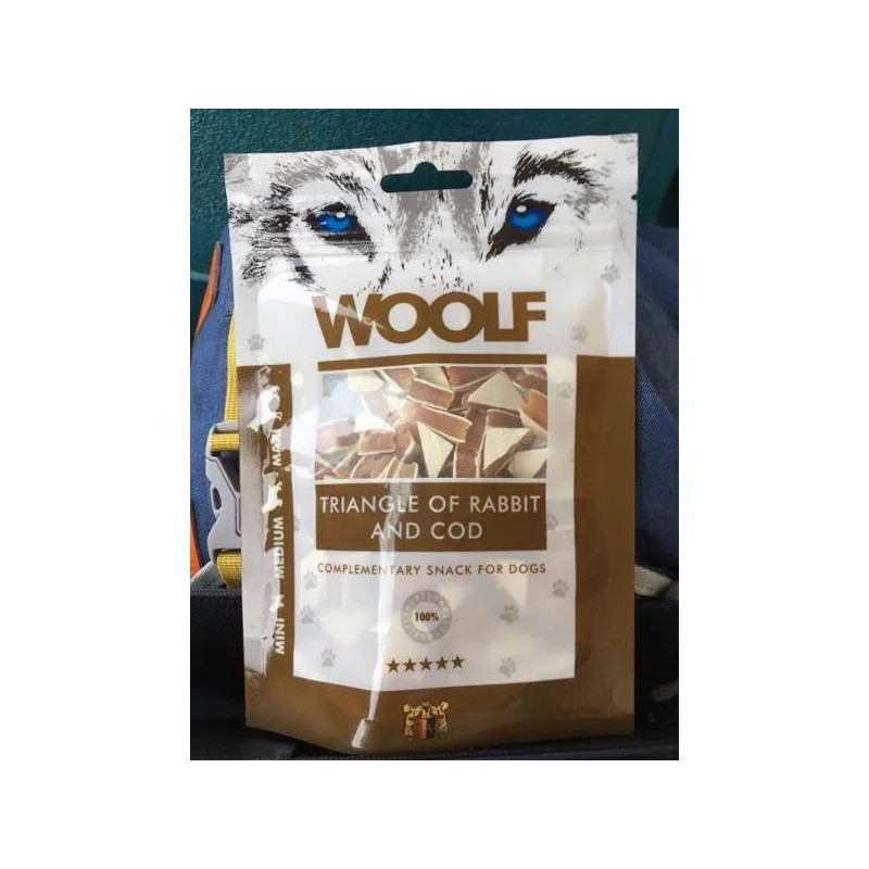 Pamlsok Woolf Dog Rabbit and Cod Triangle 100 g