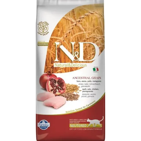 Farmina N&D cat AG adult, neutered, chicken, spelt, oats & pomegranate 5 kg