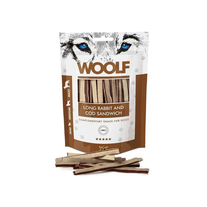 Pamlsok Woolf Dog Soft Rabbit and Pollock Sandwich LONG 100g