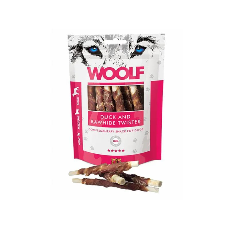 Pamlsok Woolf Dog Duck and Rawhide Twister 100g Pamlsok Woolf Dog Duck and Rawhide Twister 100g