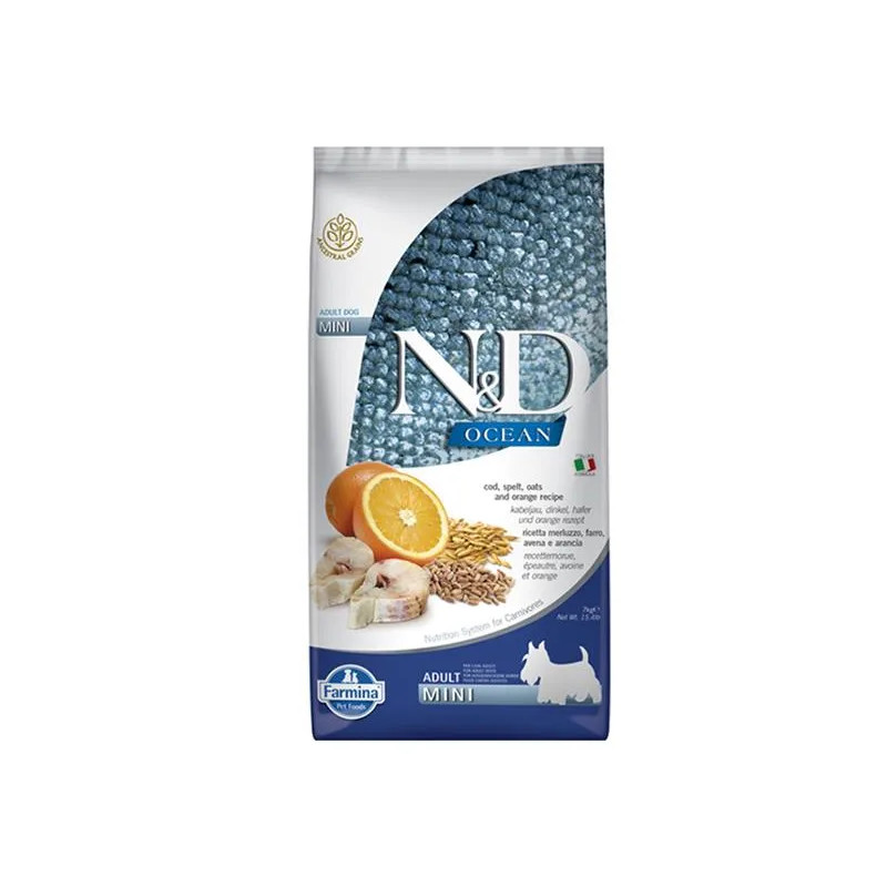 Farmina N&D dog OCEAN (AG) adult mini, codfish, spelt, oats & orange 7 kg