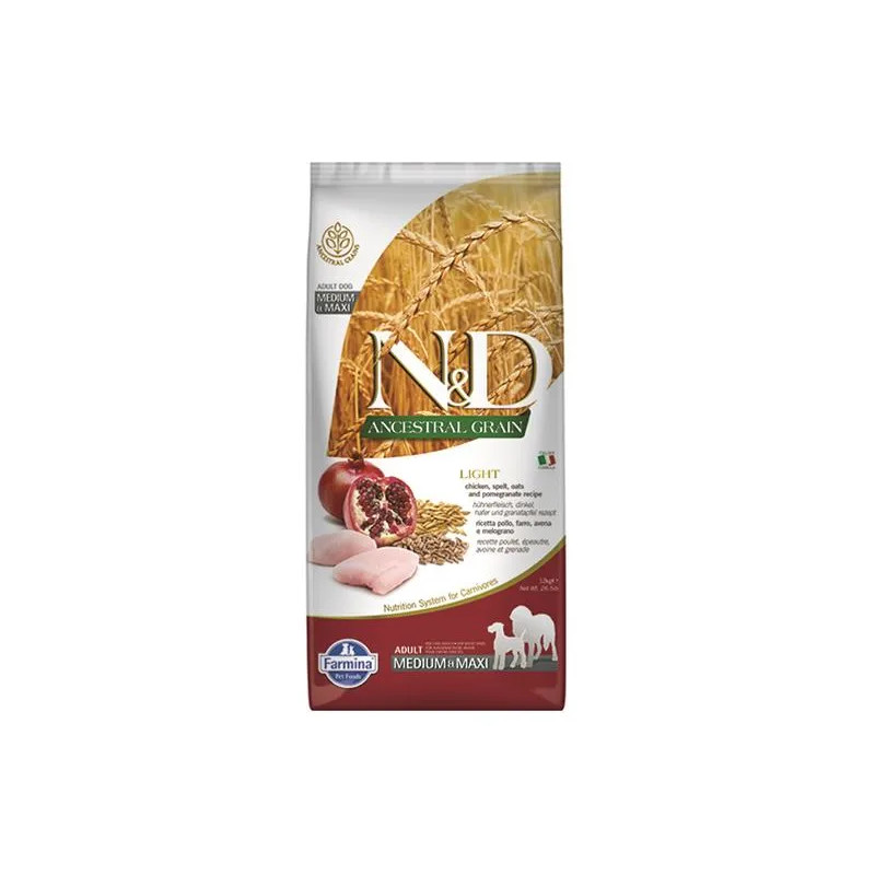 Farmina N&D dog AG adult medium & maxi, light, chicken, spelt, oats & pomegranate 12 kg