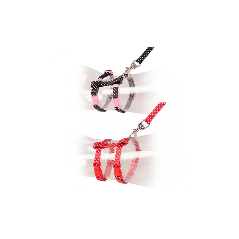 Postroj DUVO+ nylon bodkovaný KITTEN čierna/červená 15-25cm/8mm-125cm