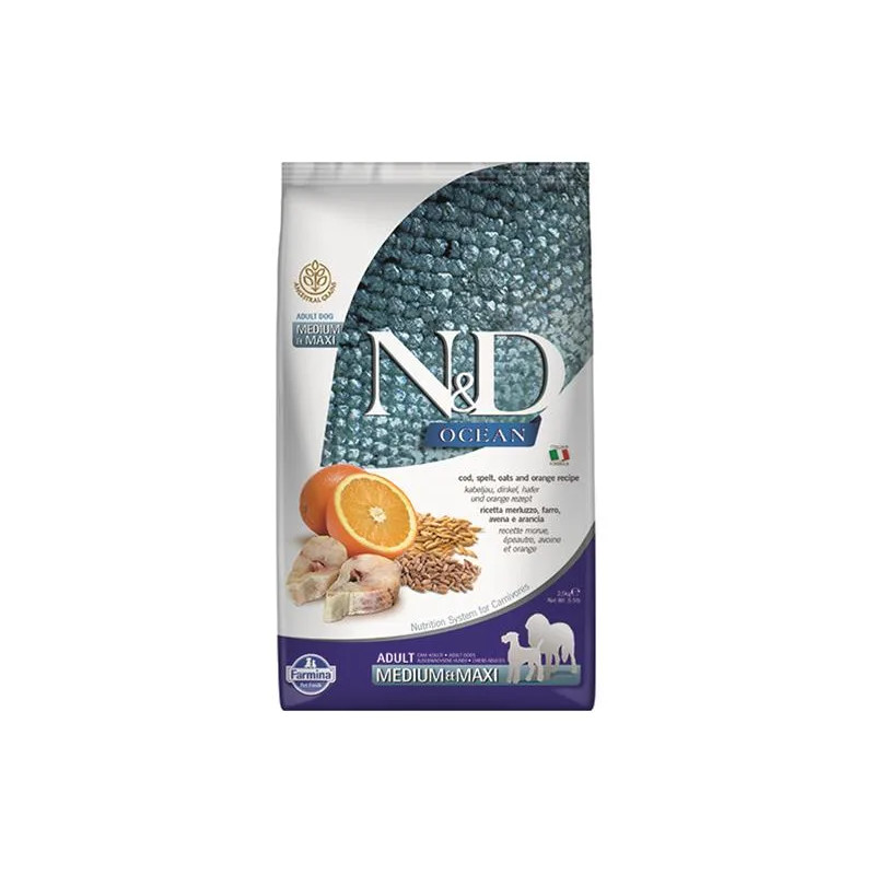 Farmina N&D dog OCEAN (AG) adult medium & maxi, codfish, spelt, oats & orange 2,5 kg