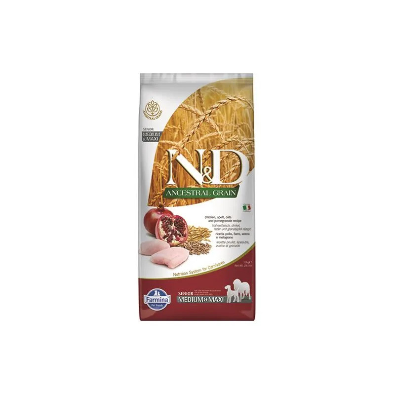 Farmina N&D dog AG senior medium & maxi, chicken, spelt, oats & pomegranate 12 kg