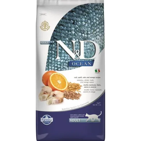 Farmina N&D cat OCEAN (AG) adult, codfish, spelt, oats & orange 5 kg