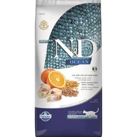 Farmina N&D cat OCEAN (AG) adult, codfish, spelt, oats & orange 5 kg