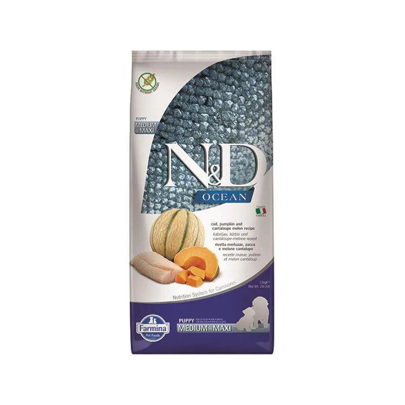 Farmina N&D dog OCEAN PUMPKIN (GF) puppy medium & maxi, cod & cantaloupe melon 12 kg