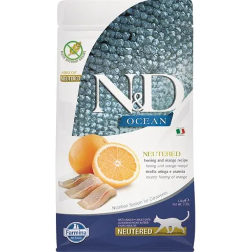 Farmina N&D cat OCEAN (GF) adult, neutered, herring & orange 1,5 kg