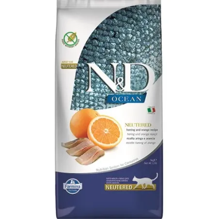 Farmina N&D cat OCEAN (GF) adult, neutered, herring & orange 5 kg