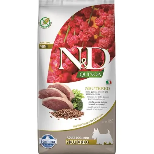 Farmina N&D dog QUINOA (GF) adult mini, neutered, duck, broccoli & asparagus 7 kg