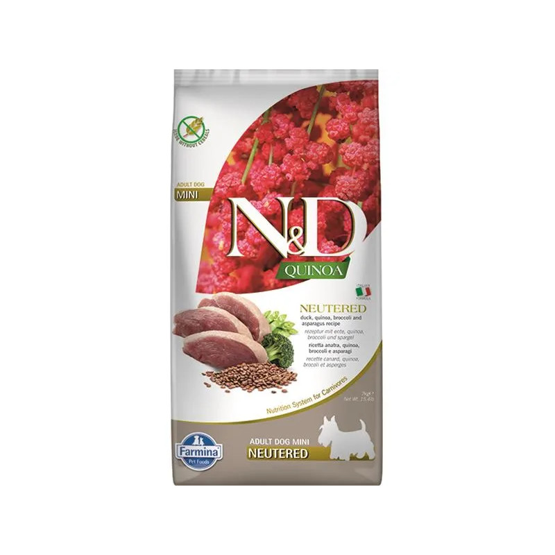 Farmina N&D dog QUINOA (GF) adult mini, neutered, duck, broccoli & asparagus 7 kg