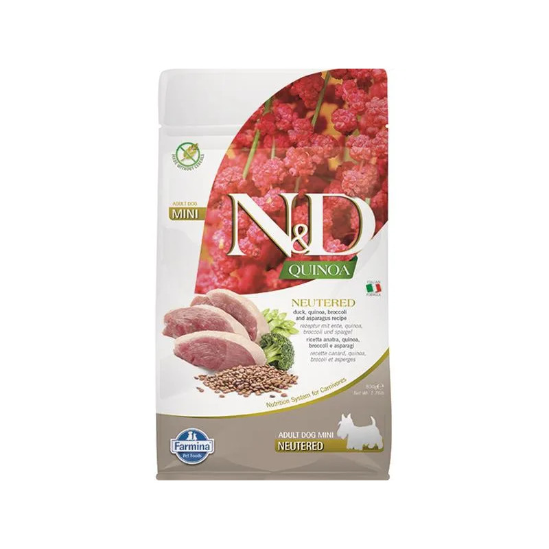 Farmina N&D dog QUINOA (GF) adult mini, neutered, duck, broccoli & asparagus 0,8 kg