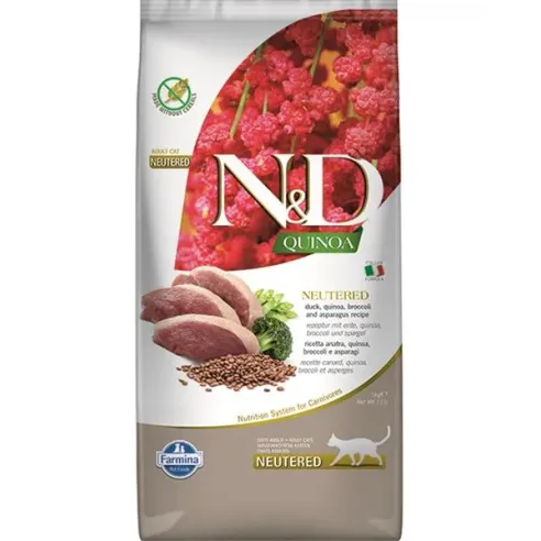 Farmina N&D cat QUINOA (GF) adult, neutered, duck, broccoli & asparagus 5 kg