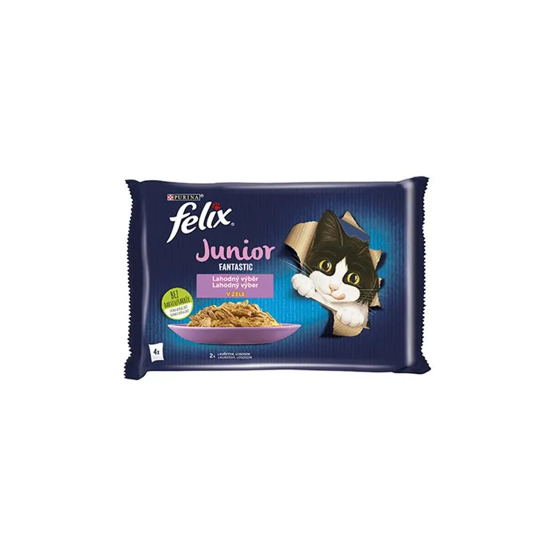 Nestlé FELIX Fantastic cat Multipack junior kura&losos želé kapsička 4x85 g