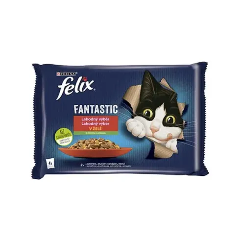 Nestlé FELIX Fantastic cat Multipack kura s rajčinami &  hovädzie s mrkvou želé kapsička 4x85 g