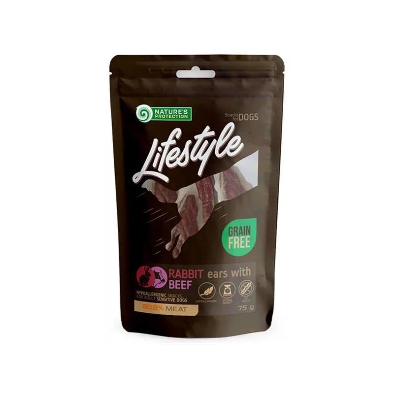 Pamlsok Natures P Lifestyle dog dried rabbit ears with beef 12x75 g Pamlsok Natures P Lifestyle dog dried rabbit ears with beef 12x75 g