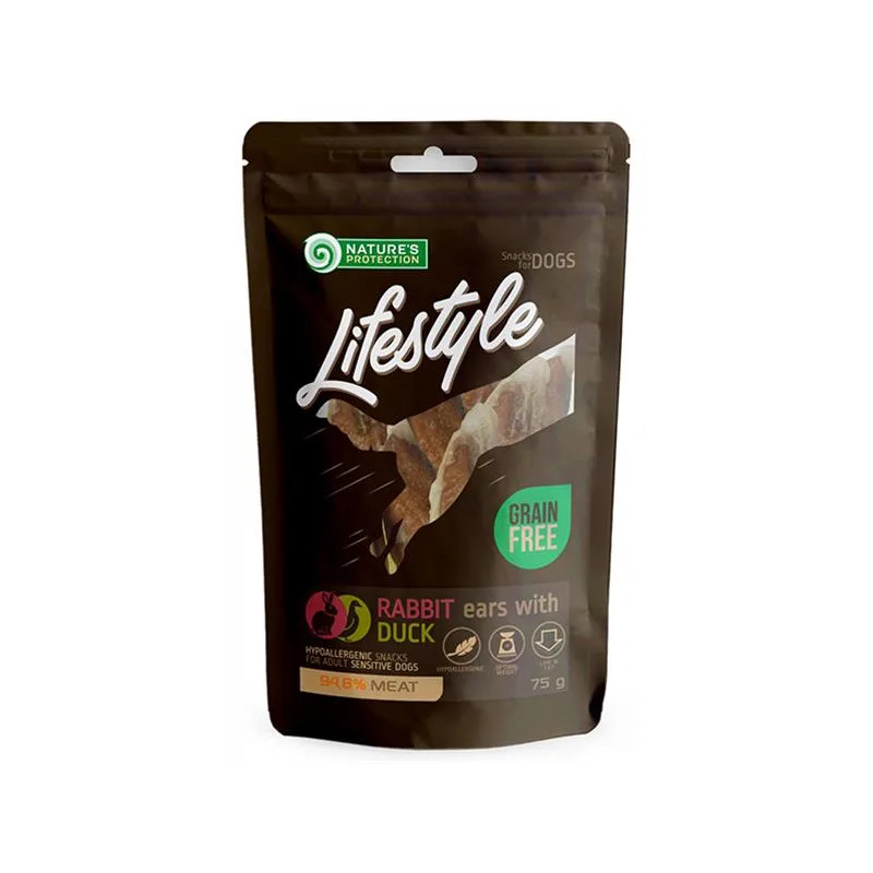 Pamlsok Natures P Lifestyle dog dried rabbit ears with duck 12x75 g