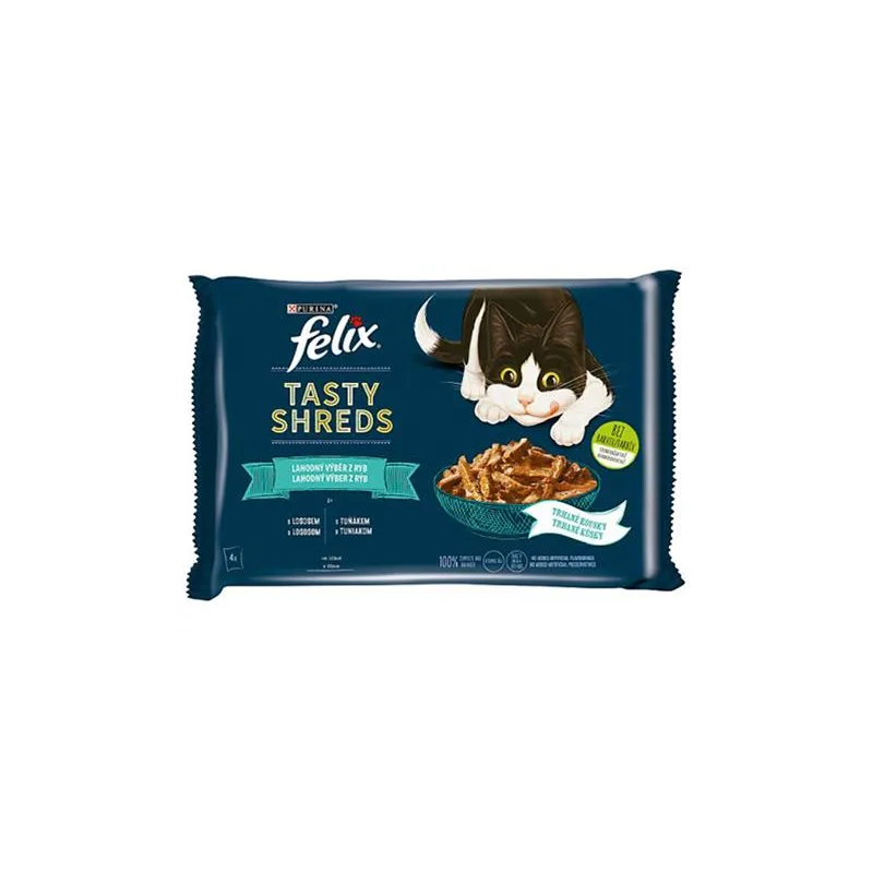 Nestlé FELIX Tasty shreds cat Multipack losos&tuniak v šťave kapsička 4x80 g