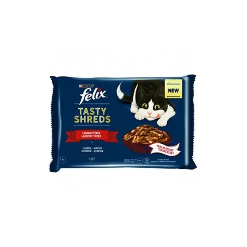 Nestlé FELIX Tasty shreds cat Multipack hovädzie&kura v šťave kapsička 4x80 g