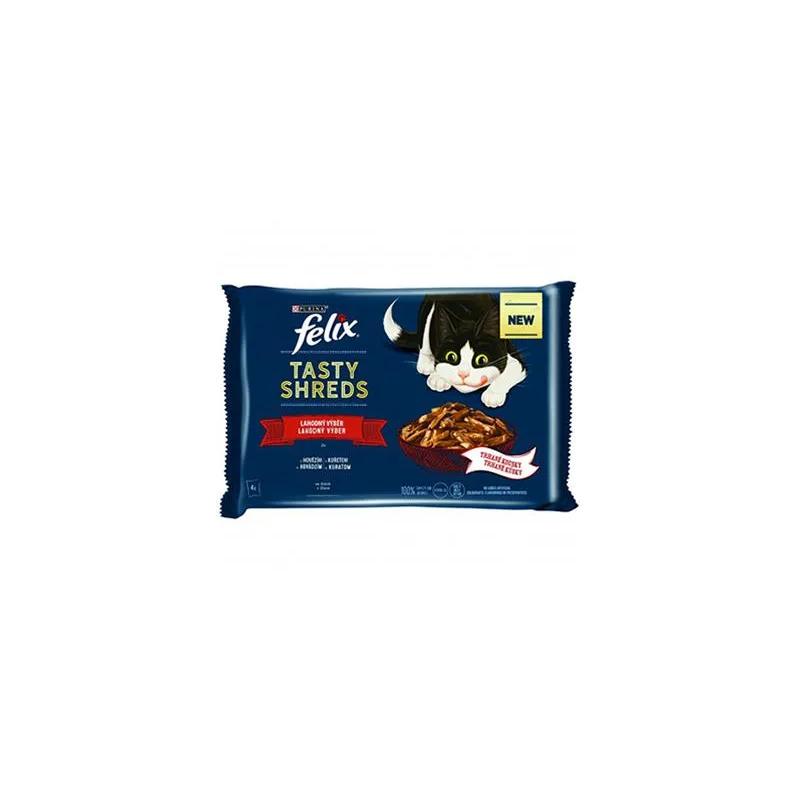 Nestlé FELIX Tasty shreds cat Multipack hovädzie&kura v šťave kapsička 4x80 g