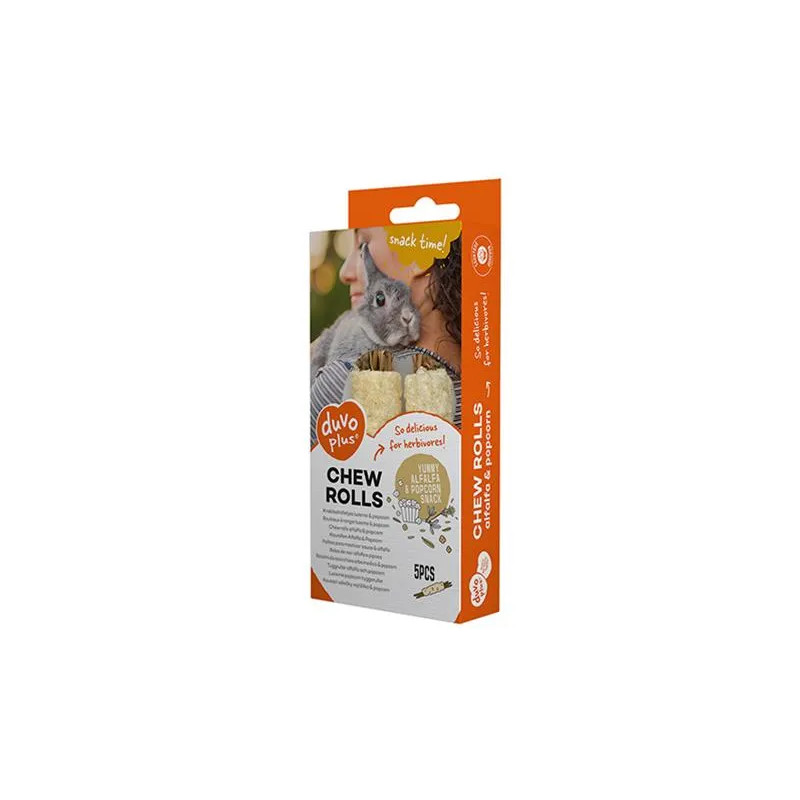 Pamlsok DUVO+ žuvacie rolky lucerna a popcorn pre hlodavce 20g - 5 ks - 8x2x2cm