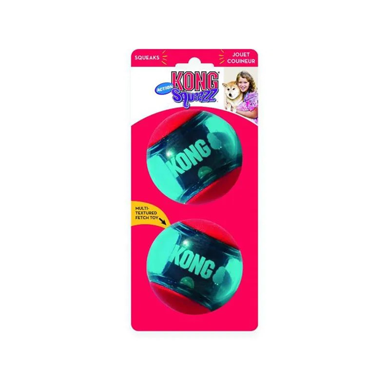 Hračka Kong Dog Squeezz Action Lopta s pískatkom, guma termoplastická, L (2ks/bal.)