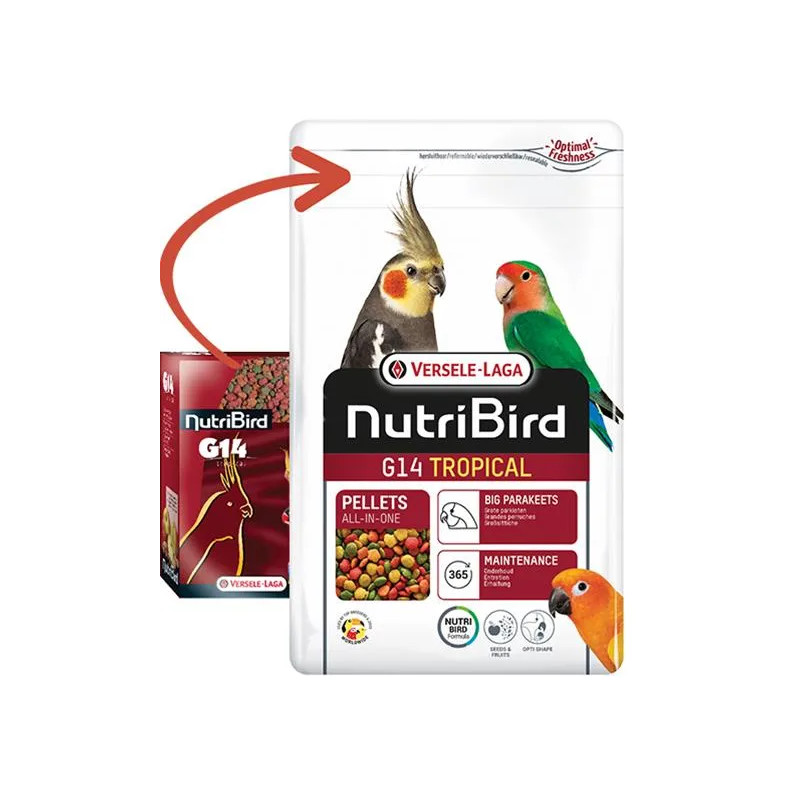 VL Orlux NutriBird G14 Tropical- extrudy pre stredne veľké papagáje s tropickým ovocím na denné kŕmenie 1 kg