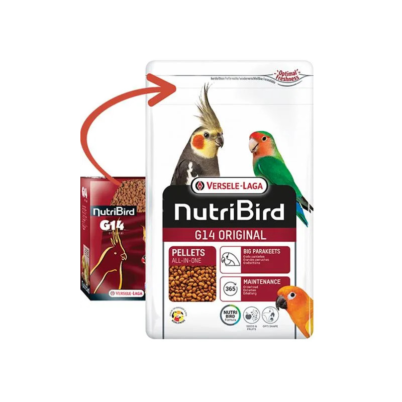 VL Orlux NutriBird G14 Original- extrudy pre stredne veľké papagáje s tuzemským ovocím na denné kŕmenie 1 kg