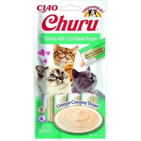 Pamlsok Inaba Churu Pyré cat Kura s krabom 12 x 4 tuby 672 g