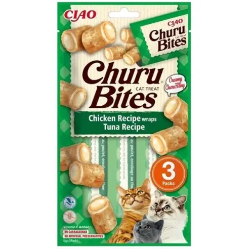 Pamlsok Inaba Churu Bites cat Kura s tuniakom 12 x 3 tuby 360 g