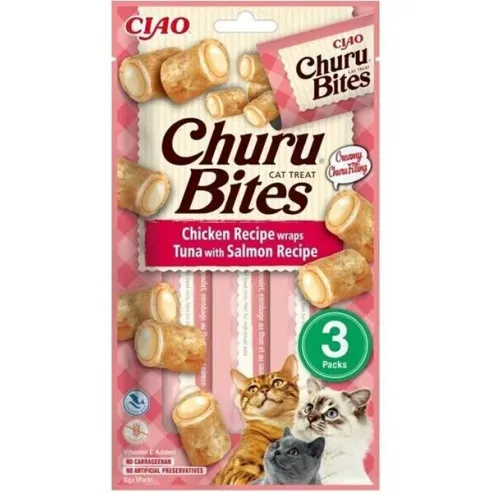 Pamlsok Inaba Churu Bites cat Kura s tuniakom a lososom 12 x 3 tuby 360 g