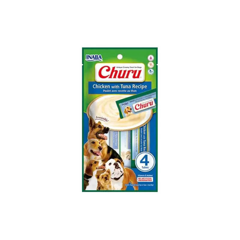 Pamlsok Inaba Churu Pyré dog Kura s tuniakom 12 x 4 tuby 672 g
