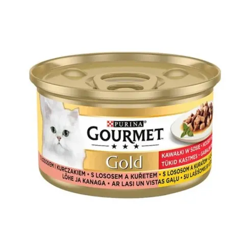 Nestlé GOURMET GOLD cat losos&kura kúsky šťava konz.12x85 g