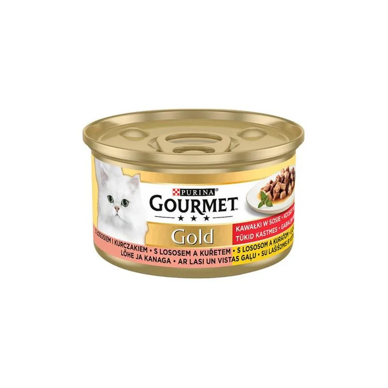 Nestlé GOURMET GOLD cat losos&kura kúsky šťava konz.12x85 g