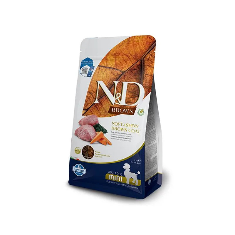 Farmina N&D dog BROWN (GF) adult mini, spirulina & carrot, lamb 2 kg