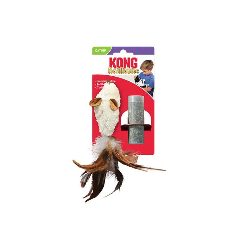 Hračka Kong Cat Refillables Feather Mouse Naplniteľná myš s catnipom a perím, polyester