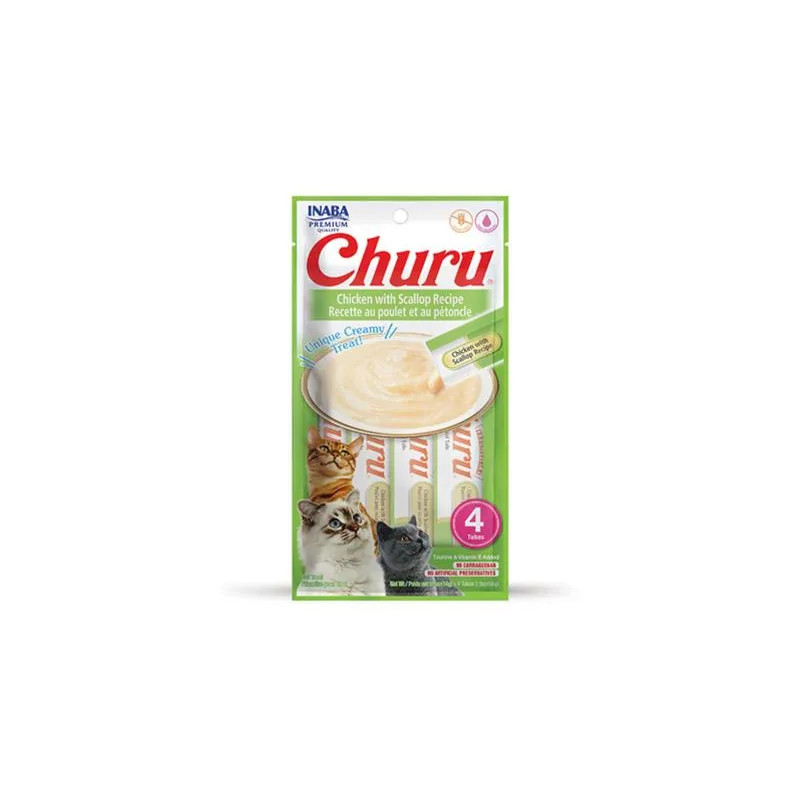 Pamlsok Inaba Churu Pyré cat Kura s hrebenatkou 4 tuby 56 g